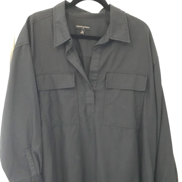 BANANA REPUBLIC Women's Black Double Pocket Popover Blouse, Black, Size XL - Picture 1 of 3